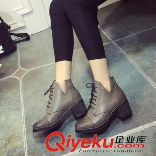 9月新款推薦 tj促銷 2015秋系帶小V百搭粗跟靴子女韓版新潮鞋圓頭高跟裸靴