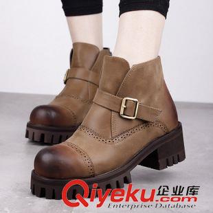韓版原單 新款女鞋粗跟短靴秋冬季厚底防滑砂色馬丁靴英倫風秋季女靴子