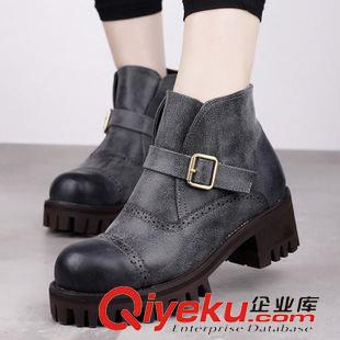 韓版原單 新款女鞋粗跟短靴秋冬季厚底防滑砂色馬丁靴英倫風秋季女靴子