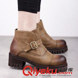 韓版原單 新款女鞋粗跟短靴秋冬季厚底防滑砂色馬丁靴英倫風秋季女靴子