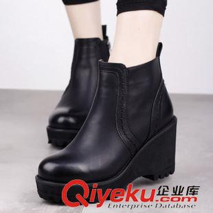 韓版原單 擦色車縫線短靴女春秋靴子厚底馬丁靴潮女坡跟及裸靴2015圓頭女靴原始圖片3