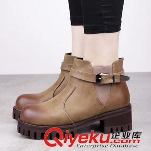 韓版原單 韓版秋冬新款 圓頭中跟馬丁靴 防水臺側拉鏈粗跟短靴及踝靴女原始圖片2