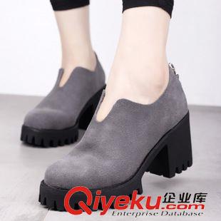 女式套腳鞋 廠價直銷韓版皮女鞋高跟休閑鞋粗跟單鞋女秋季厚底松糕鞋女磨砂原始圖片2