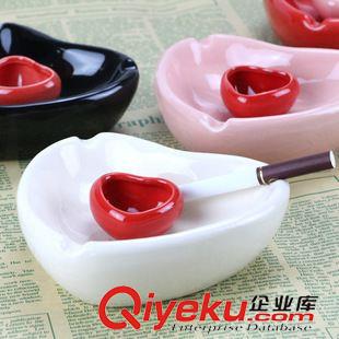 打火機/煙具 新款創意雙心陶瓷煙灰缸 家居日用煙具 義烏十元店精品貨源批發
