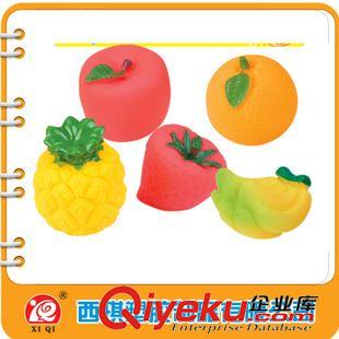 搪膠玩具 3Czp寶寶洗澡玩具 皮響搪膠五款卡頭套裝水果早教益智玩具原始圖片3