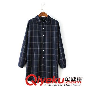 9.28新款 15秋裝新款  韓版BF風(fēng)寬松格子口袋中長(zhǎng)款襯衫 襯衣女