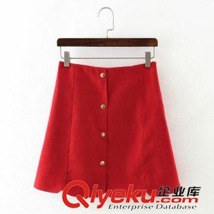 9.23新款 15秋裝新款 歐美風(fēng)修身款鹿皮絨單排扣花瓣邊半身裙 A字裙女原始圖片2