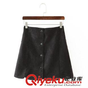 9.23新款 15秋裝新款 歐美風(fēng)修身款鹿皮絨單排扣花瓣邊半身裙 A字裙女原始圖片3