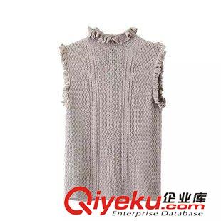 9.15新款 15秋裝新款 歐美風(fēng)修身款百搭木耳邊無(wú)袖針織衫  女原始圖片2