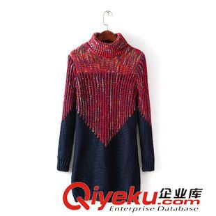 9.6新款 15秋裝新款 修身款歐美風深V領黑白拼色套頭毛衣 女