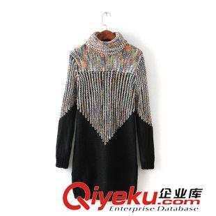 9.6新款 15秋裝新款 韓版中長款修身高領套頭漸變花色拼色加厚毛衣女原始圖片2