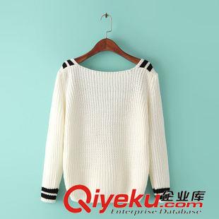 9.6新款 15秋裝新款 修身款歐美風深V領黑白拼色套頭毛衣 女原始圖片3