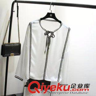 9.2新款 2015 秋裝新款  韓版修身款長(zhǎng)袖系繩雪紡襯衫  襯衣女原始圖片2