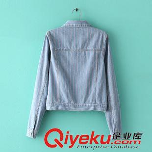 8.26新款 15秋裝新款 韓版撞色條紋雙口袋修身長袖牛仔短外套 女原始圖片2