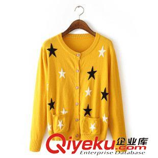 8.26新款 15秋款 韓版五角星圖案小開女衫圓領韓版毛衣短款針織衫 外套女原始圖片3