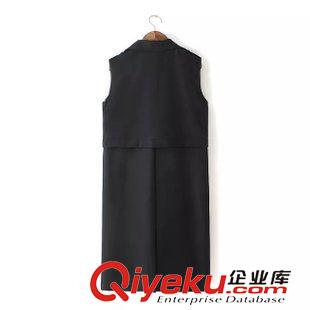 8.21新款 2015秋裝新款  韓版中長(zhǎng)款假兩件套無(wú)袖風(fēng)衣 外套女原始圖片2