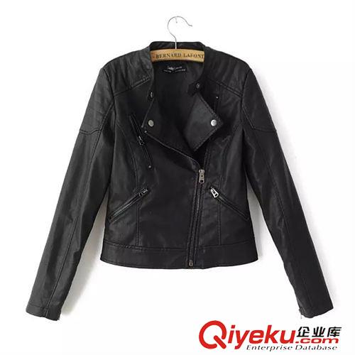 8.20新款 15秋裝新款 歐美風(fēng)T大翻領(lǐng)拉鏈皮衣 外套女原始圖片3