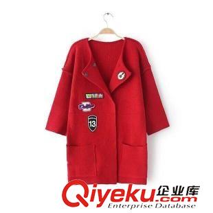 8.20新款 15秋裝新款 韓版貼布徽章中長款針織開衫大衣 披肩外套女原始圖片3
