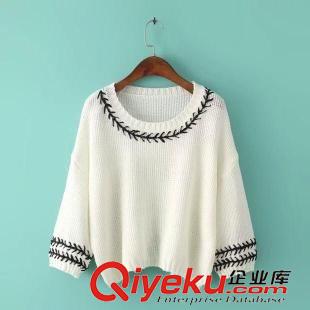 8.20新款 15秋裝新款 韓版寬松款V領(lǐng)繡花蝙蝠毛衣 女原始圖片3