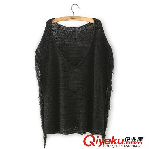8.20新款 15秋裝新款 歐美風寬松款V領(lǐng)流蘇斗篷式外套 女原始圖片3
