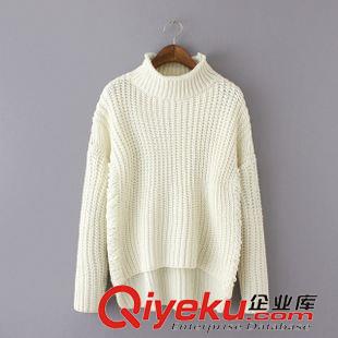 8.19新款 15秋冬新款 韓版前短后長寬松長袖半高領(lǐng)加厚毛衣外套原始圖片3