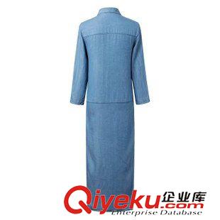 8.19新款 15秋裝新款 歐美風修身款拖地開叉天絲牛仔長裙 女原始圖片2