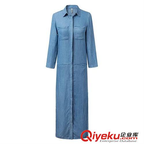8.19新款 15秋裝新款 歐美風修身款拖地開叉天絲牛仔長裙 女原始圖片3