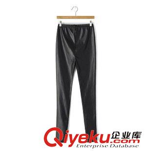 8.18新款 15秋裝新款 歐美風(fēng)A松緊腰高腰緊身皮U長(zhǎng)褲 小腳長(zhǎng)褲女原始圖片2