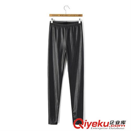 8.18新款 15秋裝新款 歐美風(fēng)A松緊腰高腰緊身皮U長(zhǎng)褲 小腳長(zhǎng)褲女原始圖片3