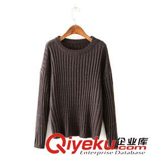 8.18新款 15秋裝新款 韓版圓領純色豎條紋寬松套頭長袖毛衣 女原始圖片3