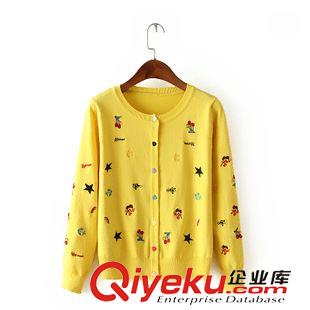 8.18新款 15秋裝新款 韓版繡花修身圓領(lǐng)針織開衫披肩毛衣外套 女原始圖片2