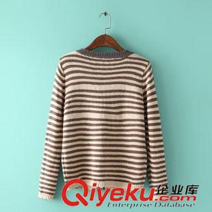 8.18新款 15秋裝新款 森女日系清新圓領口袋條紋針織開衫毛衣外套 女原始圖片3