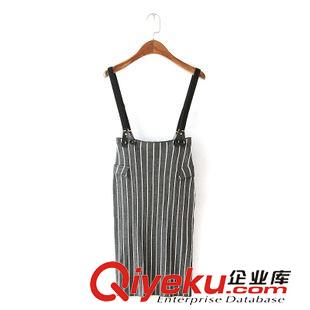 8.15新款 5秋裝新款  韓版豎條紋包臀修身緊身針織高腰背帶吊帶半身裙 女原始圖片2