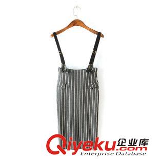 8.15新款 5秋裝新款  韓版豎條紋包臀修身緊身針織高腰背帶吊帶半身裙 女原始圖片3