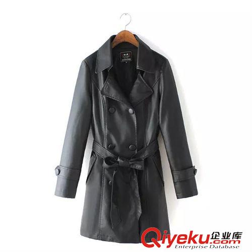 8.15新款 15秋裝新品 歐美風加大碼中長款PU皮風衣外套  女原始圖片3