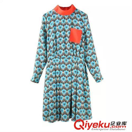 8.14新款 15秋裝新款 韓版張靜初宋佳明星同款撞色修身連衣裙 女原始圖片3