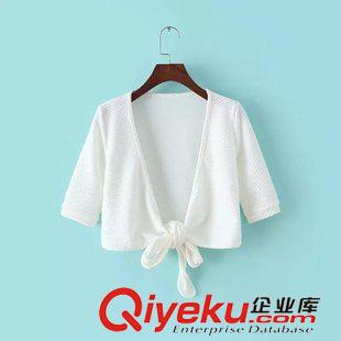 8.14新款 2015秋裝新款 歐美風F深V交叉綁帶短袖T披肩外套 女原始圖片3