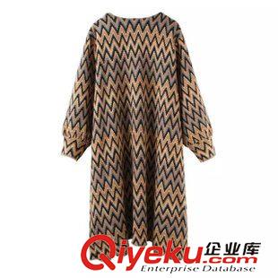 8.14新款 15秋裝新款 歐美幾何圖案中長款針織外套大衣 女原始圖片2