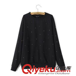 8.9新款 15秋裝新款 歐美風滿身燙鉆寬松款純色長袖衛(wèi)衣 女原始圖片2