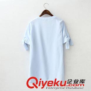 8.8新款 2015女裝新款歐美風(fēng)時尚蝴蝶結(jié)短袖襯衫原始圖片2