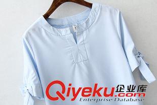 8.8新款 2015女裝新款歐美風(fēng)時尚蝴蝶結(jié)短袖襯衫原始圖片3