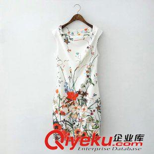 8.8新款 2015女裝新款歐美風(fēng)時(shí)尚印花無(wú)袖連衣裙