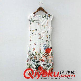 8.8新款 2015女裝新款歐美風(fēng)時(shí)尚印花無(wú)袖連衣裙原始圖片2
