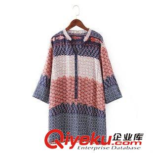 8.8新款 2015女裝新款歐美風時尚青花瓷印花襯衫連衣裙
