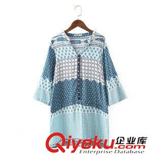 8.8新款 2015女裝新款歐美風時尚鉚釘定位人棉V領長袖襯衫 連衣裙原始圖片3