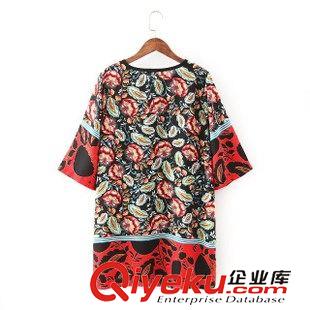 8.8新款 2015女裝新款歐美風時尚定位印花七分袖連衣裙原始圖片2