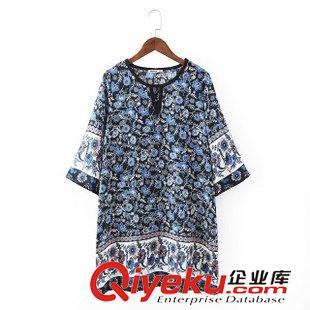 8.8新款 2015女裝新款歐美風時尚定位印花七分袖連衣裙原始圖片3