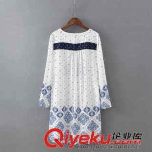 8.8新款 2015女裝新款歐美風時尚人棉定位拼接印花襯衫連衣裙原始圖片2