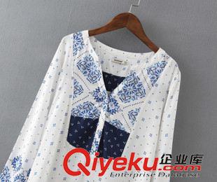 8.8新款 2015女裝新款歐美風時尚人棉定位拼接印花襯衫連衣裙原始圖片3