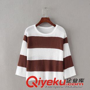 8.7新款 15秋裝新款 韓版寬松簡約拼色條紋針織衫T恤 打底衫女原始圖片2